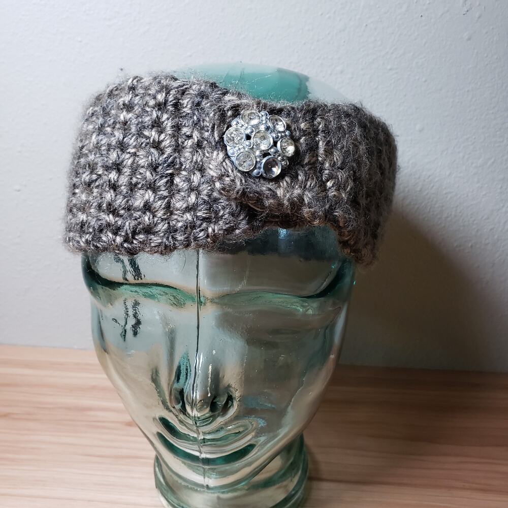 Handmade Crochet Wrap Around Winter Headband Gray Knit Cozy Warm New